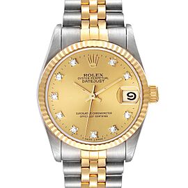 Rolex Datejust Midsize Steel Yellow Gold Diamond Dial Ladies Watch