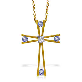 14K Solid Gold Cross Necklace withNatural Diamond & Tanzanites