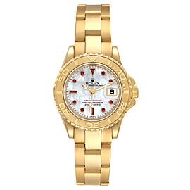 Rolex Yachtmaster 29 Yellow Gold MOP Ruby Dial Ladies Watch