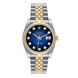 Rolex Datejust Steel Yellow Gold Blue Vignette Diamond Dial Watch