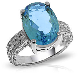 14K Solid White Gold Ring with Natural Oval Blue Topaz