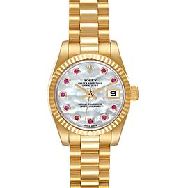Rolex President Yellow Gold Mother Of Pearl Ruby Diamond Ladies Watch