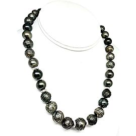 Diamond Carved Tahitian Pearl Necklace 14.8 mm 17" Certified $16,500
