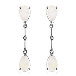14K Solid White Gold Diamonds & Opals Dangling Earrings