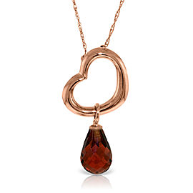 14K Solid Rose Gold Heart Necklace with Dangling Natural Garnet