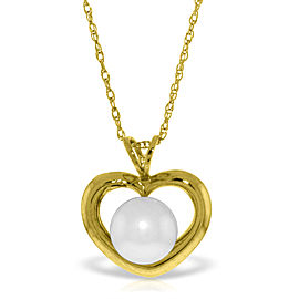 14K Solid Gold Heart Necklace with Natural Cultured Pearl