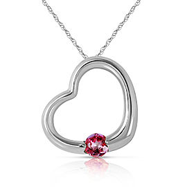 14K Solid White Gold Heart Necklace with Natural Pink Topaz