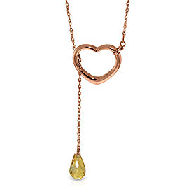 14K Solid Rose Gold Heart Necklace with Drop Briolette Natural Citrine