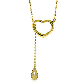 14K Solid Gold Heart Necklace with Drop Briolette Natural Citrine