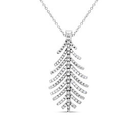 18K White Gold 1/5 Cttw Round Diamond Leaf-Shape 18" Pendant Necklace (G-H Color, I1-I2 Clarity)