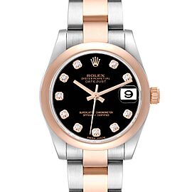Rolex Datejust 31 Midsize Steel Rose Gold Black Diamond Dial Ladies Watch