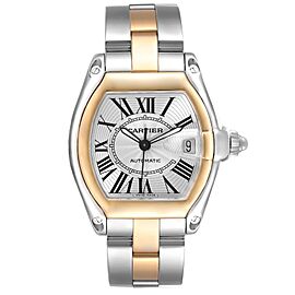 Cartier Roadster Steel Yellow Gold Silver Dial Mens Watch