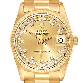 Rolex Day-Date President Yellow Gold String Diamond Mens Watch