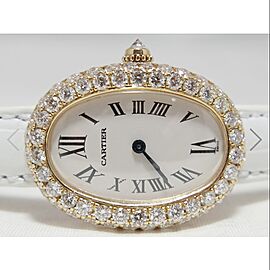 CARTIER BAIGNOIRE 18K Gold Watch Diamond Bezel & Crown
