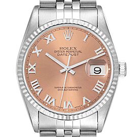 Rolex Datejust 36 Steel White Gold Salmon Roman Dial Mens Watch