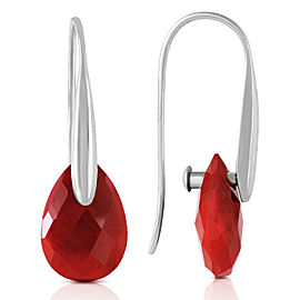 14K Solid White Gold Fish Hook Earrings with Dangling Briolette Ruby