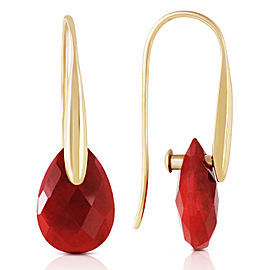 14K Solid Gold Fish Hook Earrings with Dangling Briolette Ruby