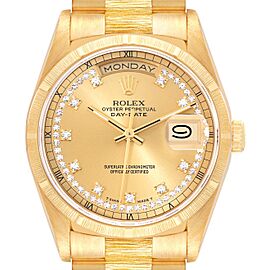 Rolex President Day-Date Yellow Gold Bark Diamond Dial Mens Watch