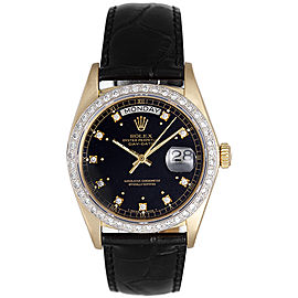 Rolex President Day-Date 18038 18K Yellow Gold & Leather Black Dial Automatic 36mm Mens Watch