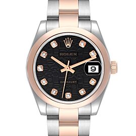 Rolex Datejust Steel Rose Gold Black Diamond Dial Ladies Watch
