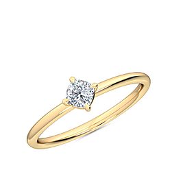 0.25 Ct Cushion Cut North-South Petite Lab Grown Diamond Ring in 14K Yellow Gold