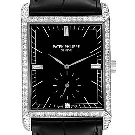 Patek Philippe Gondolo White Gold Black Dial Diamond Mens Watch