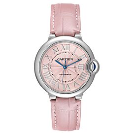 Cartier Ballon Blue Pink Dial Leather Strap Steel Ladies Watch