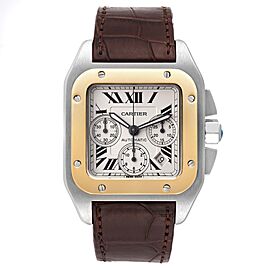Cartier Santos 100 Steel Yellow Gold Chronograph Mens Watch