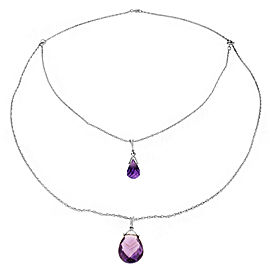 14K Solid White Gold Front And Back Drop Necklace with Briolette Amethysts