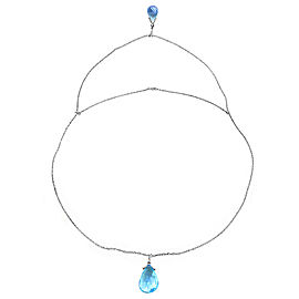 14K Solid White Gold Front And Back Drop Necklace with Briolette Blue Topaz