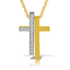 14K Solid Gold Split Cross Necklace with Natural Diamonds