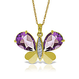 14K Solid Gold Batterfly Necklace with Natural Diamonds & Amethysts