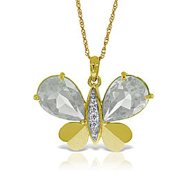 14K Solid Gold Batterfly Necklace with Natural Diamonds & White Topaz