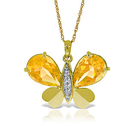 14K Solid Gold Batterfly Necklace withNatural Diamonds & Citrines