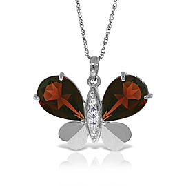 14K Solid White Gold Batterfly Necklace withNatural Diamonds & Garnets