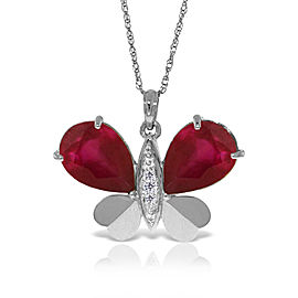 14K Solid White Gold Batterfly Necklace withNatural Diamonds & Ruby