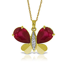 14K Solid Gold Batterfly Necklace withNatural Diamonds & Ruby