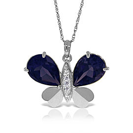 14K Solid White Gold Batterfly Necklace with Natural Diamonds & Sapphires