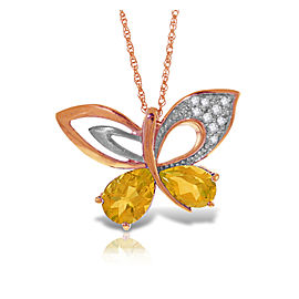 14K Solid Rose Gold Batterfly Necklace withNatural Diamonds & Citrines