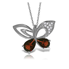 14K Solid White Gold Batterfly Necklace withNatural Diamonds & Garnets