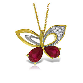 14K Solid Gold Batterfly Necklace withNatural Diamonds & Ruby