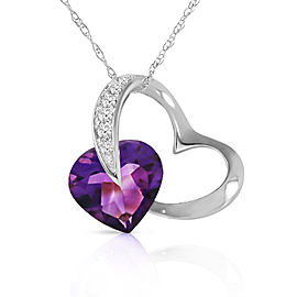 14K Solid White Gold Heart Necklace with Natural Diamond & Amethyst