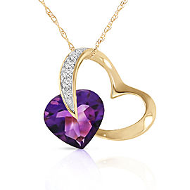 14K Solid Gold Heart Necklace with Natural Diamond & Amethyst