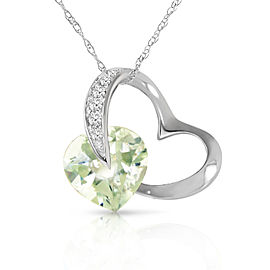 14K Solid White Gold Heart Necklace with Natural Diamond & Green Amethyst