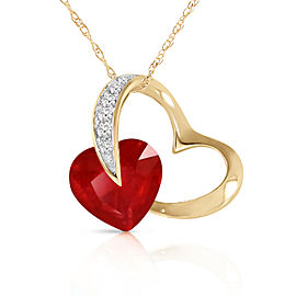 14K Solid Gold Heart Necklace withNatural Diamond & Ruby
