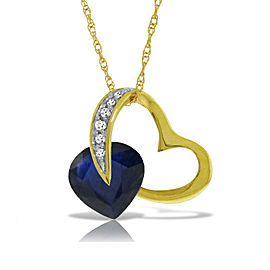 14K Solid Gold Heart Necklace with Natural Diamond & Sapphire