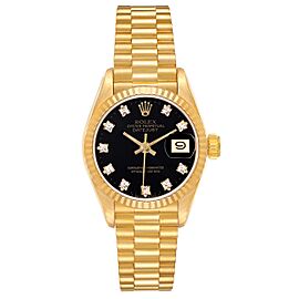 Rolex President Yellow Gold Black Diamond Dial Ladies Watch