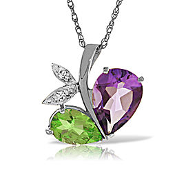 14K Solid White Gold Modern Heart Necklace Combination Of Amethyst, Peridot & Diamond