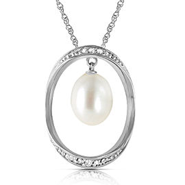 14K Solid White Gold Necklace with Natural Briolette Cultured Pearl & Diamonds