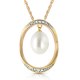14K Solid Gold Necklace with Natural Briolette Cultured Pearl & Diamonds